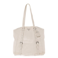 Prada Shopper Leer in Wit