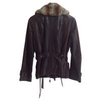 Marc Cain Leather jacket with fur trim