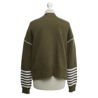 360 Sweater Cardigan verde oliva / bianco