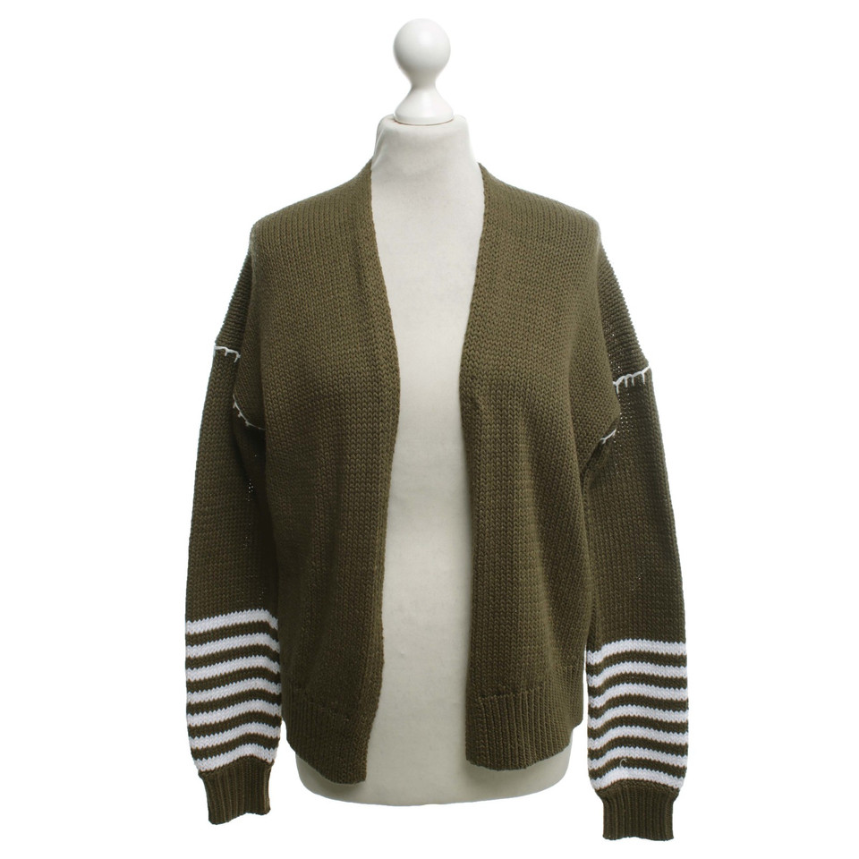 360 Sweater Cardigan verde oliva / bianco