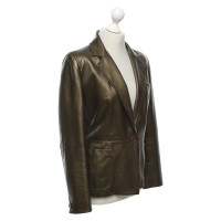 Max Mara Lederen blazer in olijfbruin