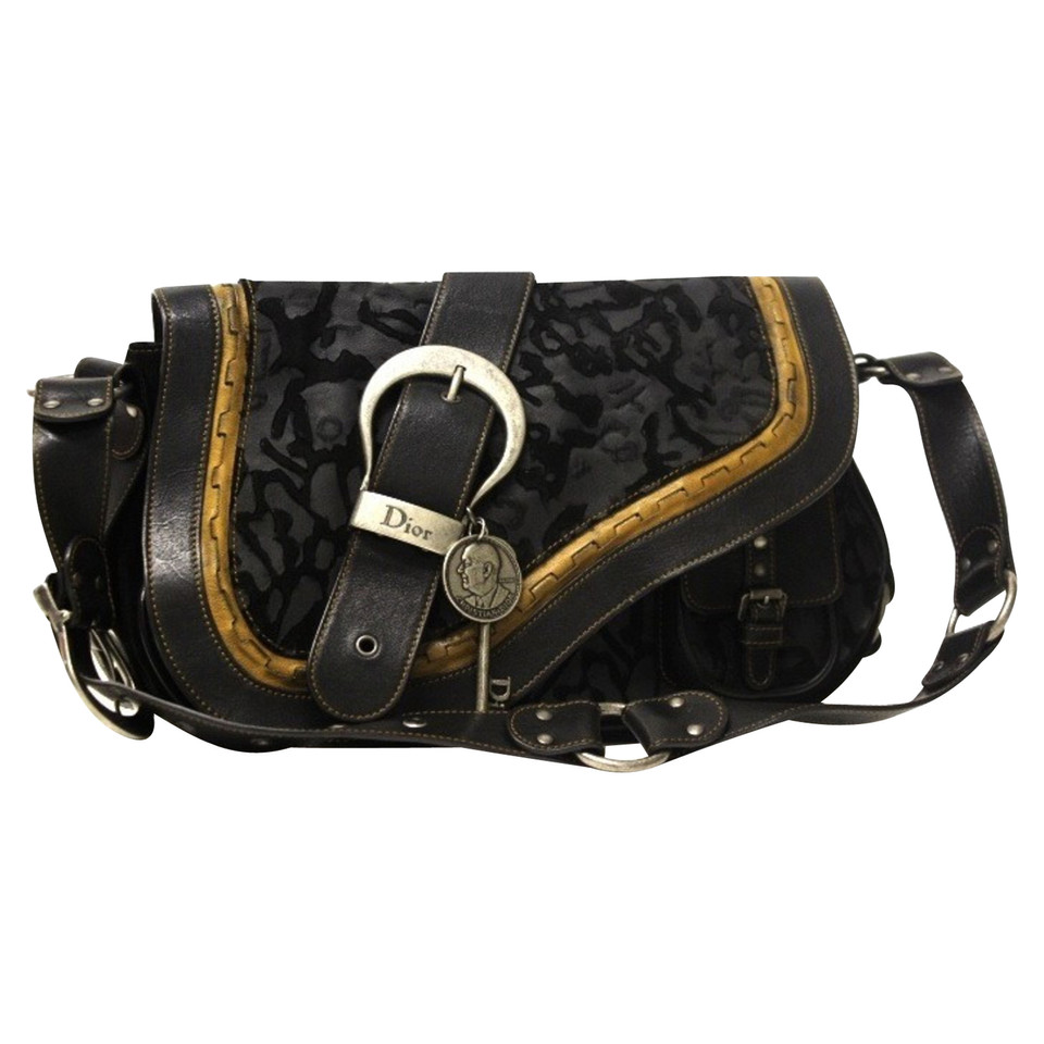 Christian Dior Gaucho Saddle Bag Leather in Black