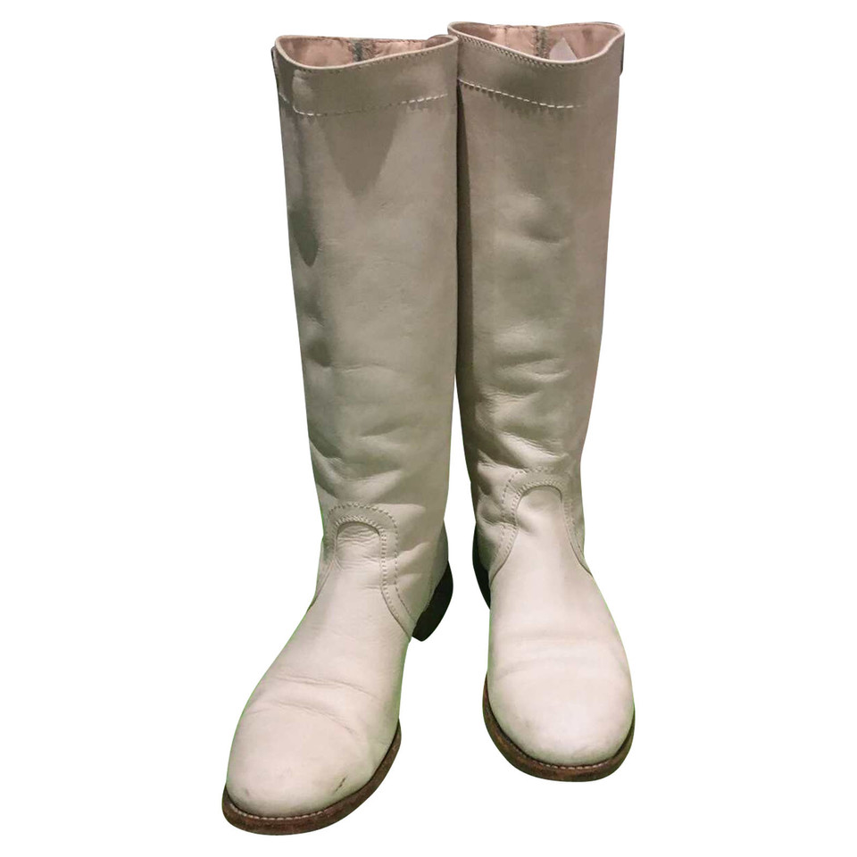 Jil Sander Stiefel aus Leder in Creme