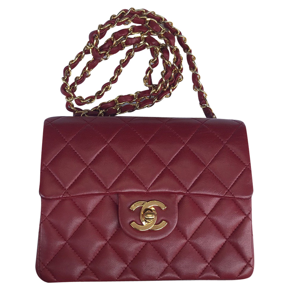 Chanel Classic Flap Bag Mini Square Leer in Rood
