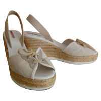 Prada Wedges Canvas in Cream