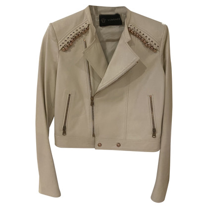 Versace Jacke/Mantel aus Leder in Beige