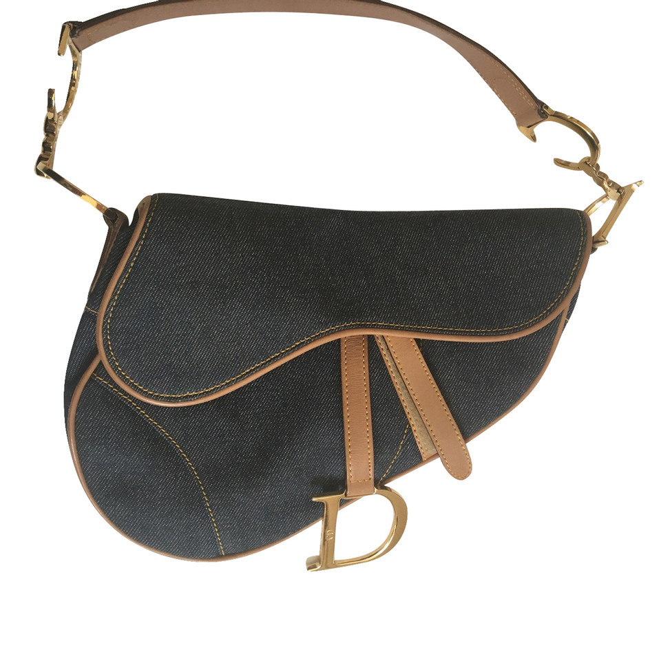 Christian Dior Saddle Bag Denim in Blauw