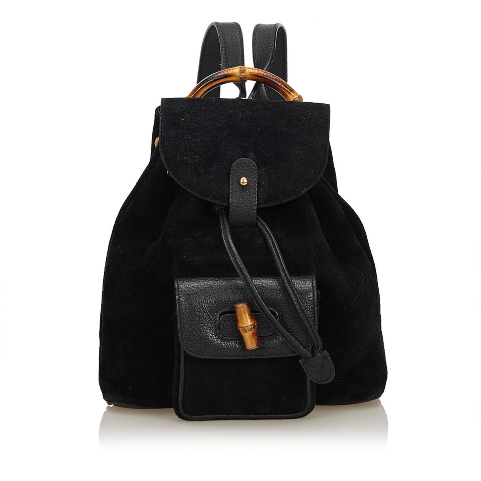 Gucci Bamboo Backpack in Pelle scamosciata in Nero