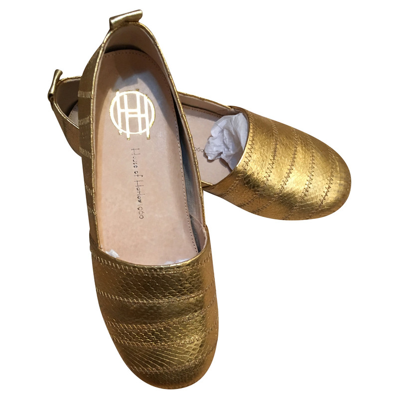 House Of Harlow Goldfarbene Leder-Ballerinas