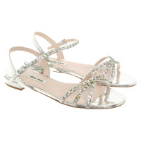 Miu Miu Sandals Patent leather in Silvery