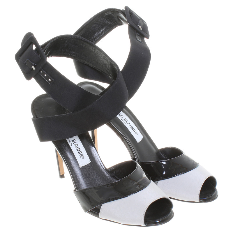 Manolo Blahnik zwart grijs lakleder sandalen