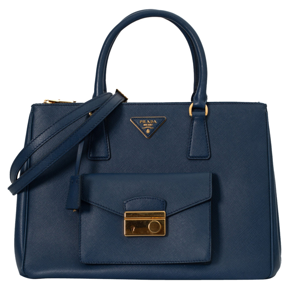 Prada Saffiano Leather Shoulder Bag Leather in Blue