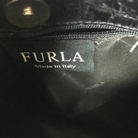Furla black leather stamped handbag