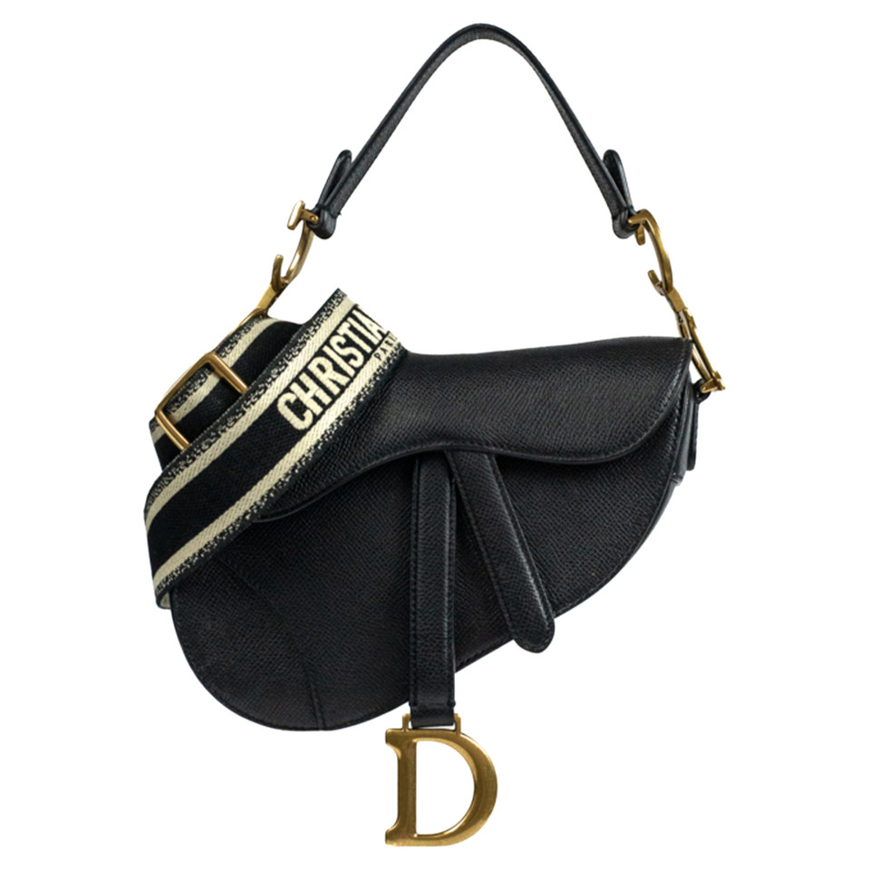 Christian Dior Saddle Bag Leer in Zwart