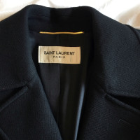 Saint Laurent Cappotto in lana con cintura in pelle