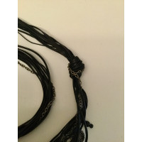 Erika Cavallini Black leather belt with fringes