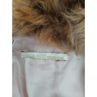 Roberto Cavalli Short puffer in peach with fur collar