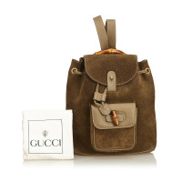 Gucci Bamboo Backpack en Daim en Kaki