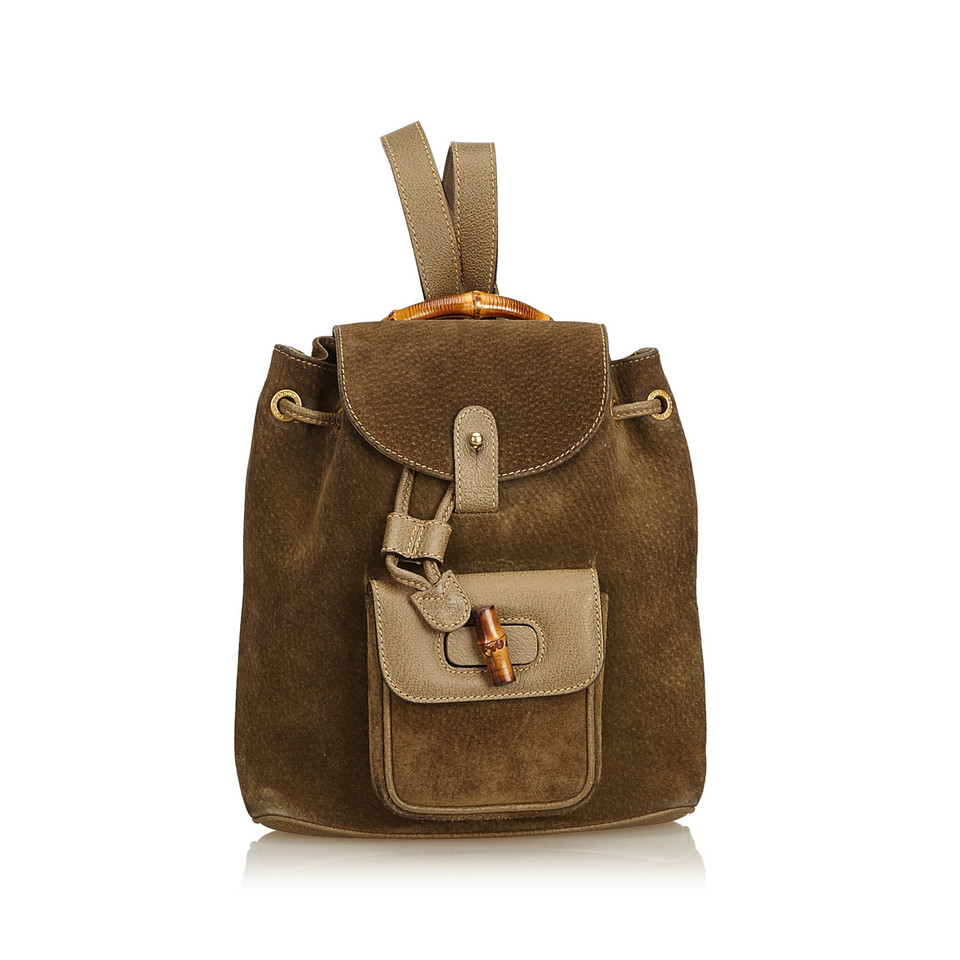 Gucci Bamboo Backpack Suede in Khaki