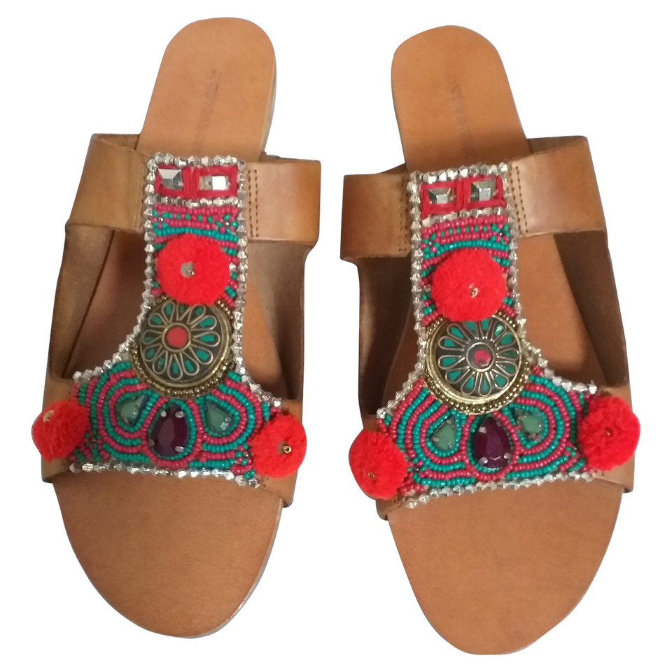 Antik Batik Sandalen aus Leder in Braun