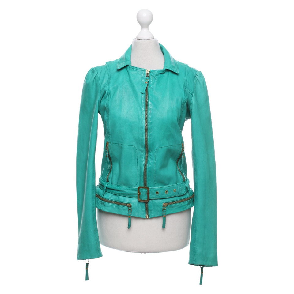 Pinko Jacket/Coat Leather in Turquoise