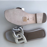 Hermès Sandals Leather in Silvery