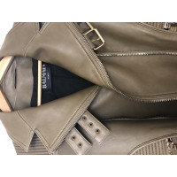 Balmain Jacke/Mantel aus Leder in Khaki