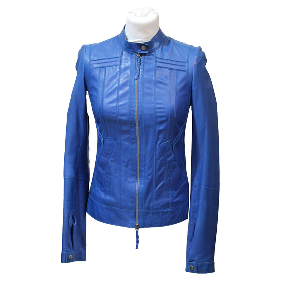 Roberto Cavalli Jacket/Coat Leather in Blue