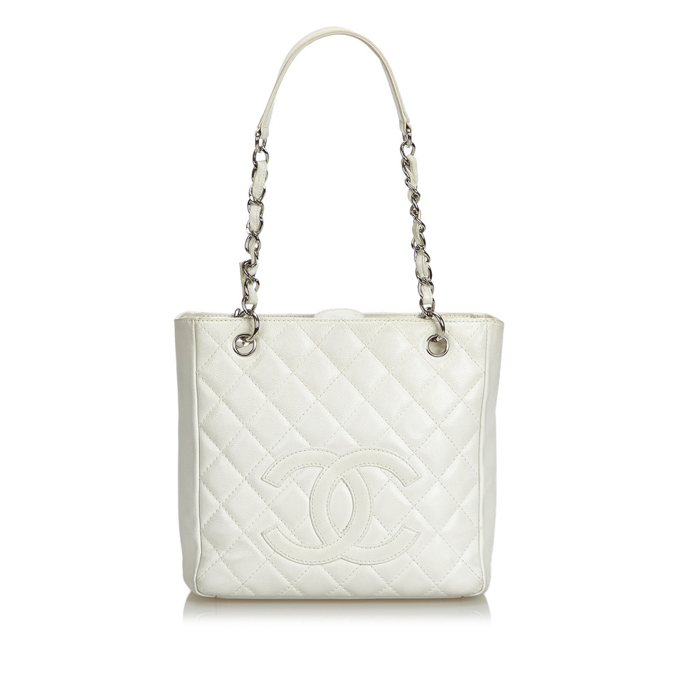 Chanel Caviar Petite Shopping Tote Bag in white leather