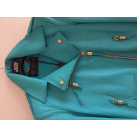 Versace Jacke/Mantel aus Leder in Türkis
