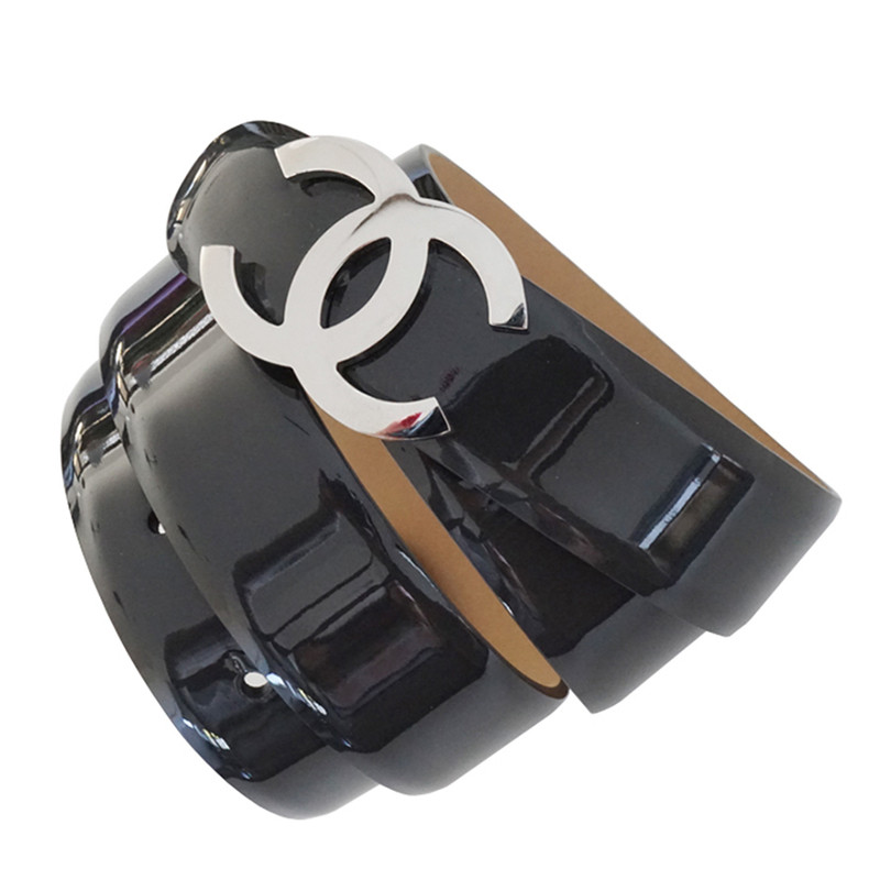 Chanel CC patent leather belt buckle 