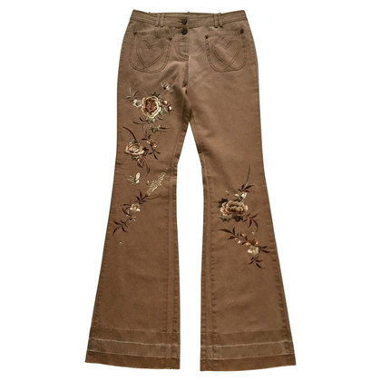 John Galliano Brown trousers with embroidery