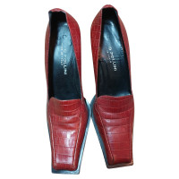 Pollini Pumps/Peeptoes aus Leder in Bordeaux