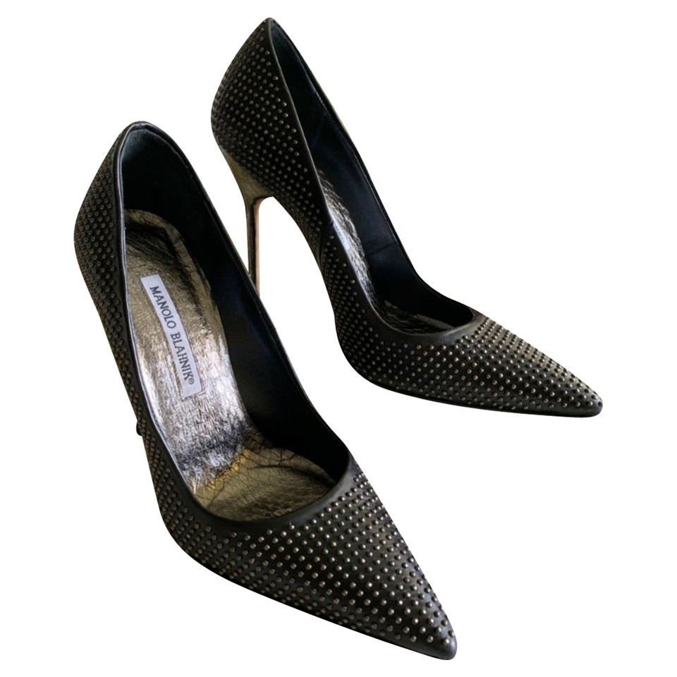 Manolo Blahnik Zeppe in Pelle in Nero