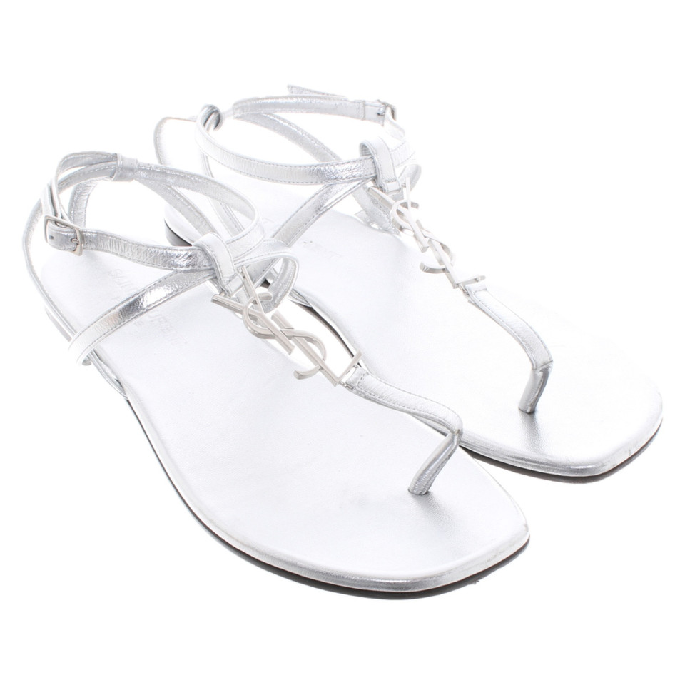 Saint Laurent Sandals Leather in Silvery