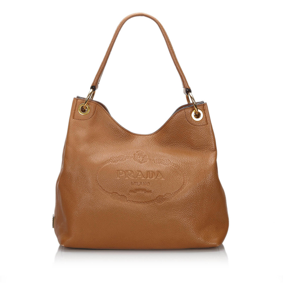 Prada Vitello Daino Logo Hobo Schultertasche en Cuir en Marron