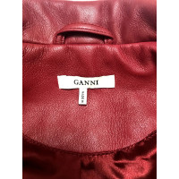 Ganni Jacke/Mantel aus Leder in Rot