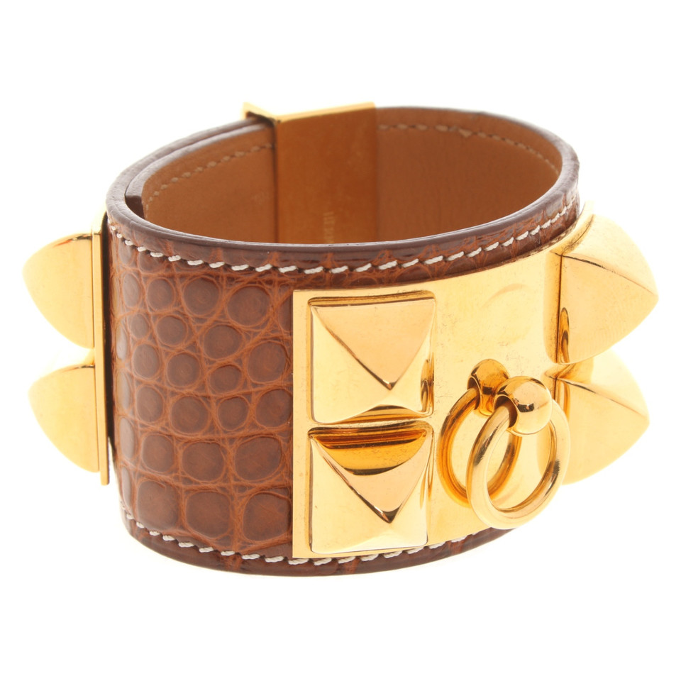Hermès Collier de Chien Armband Leer in Bruin