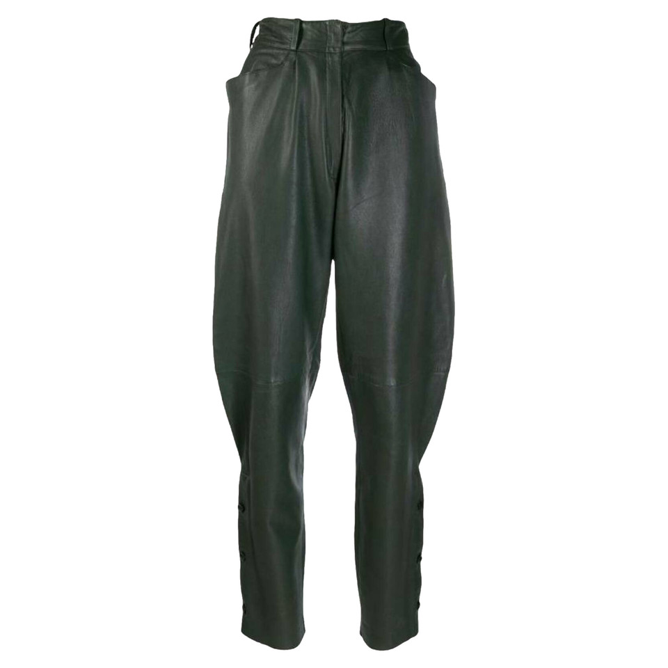 Gianni Versace Paire de Pantalon en Cuir en Vert