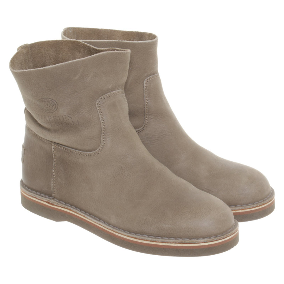 Shabbies Amsterdam Stiefeletten aus Leder in Oliv