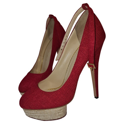 Charlotte Olympia Pumps/Peeptoes aus Leinen in Rot
