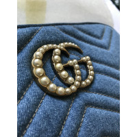 Gucci Marmont Mini Pearl Studded Denim aus Jeansstoff in Silbern