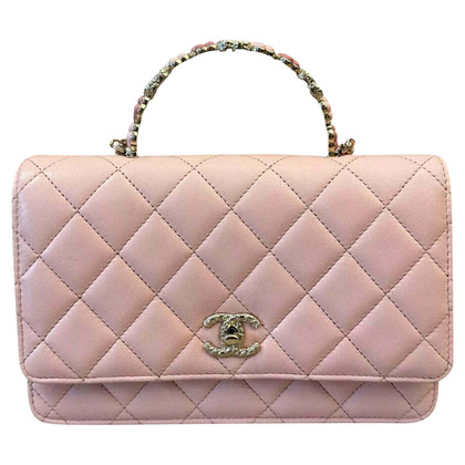 Chanel Top Handle Flap Bag Leer in Roze