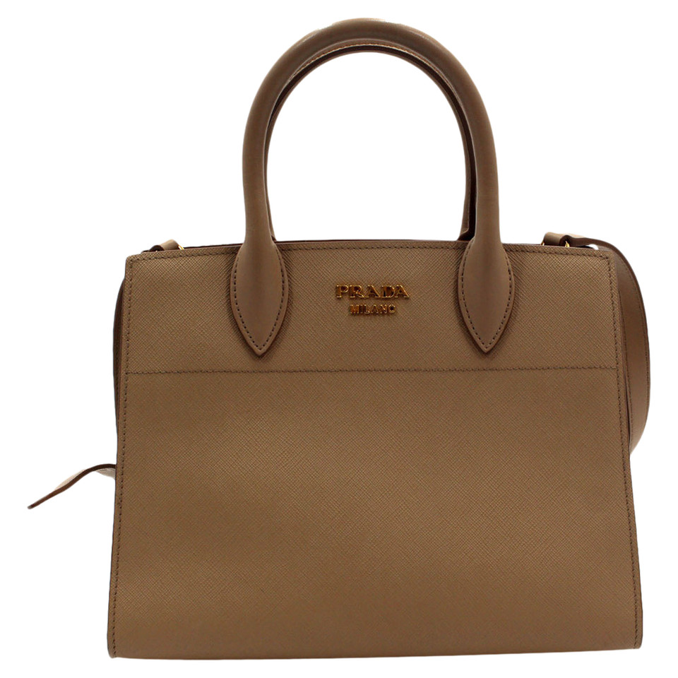 Prada Bibliotheque Tote Bag Normal Leather in Beige