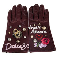 Dolce & Gabbana Handschuhe aus Leder in Bordeaux