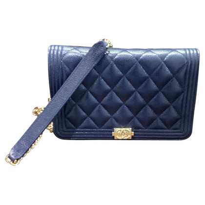 Chanel Boy Wallet on Chain Leather in Blue