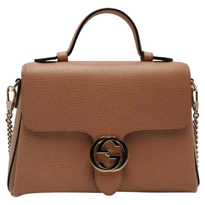 Gucci Interlocking Top Handle Bag Leather in Beige
