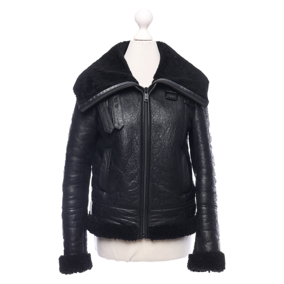 7 For All Mankind Jacke/Mantel aus Leder in Schwarz