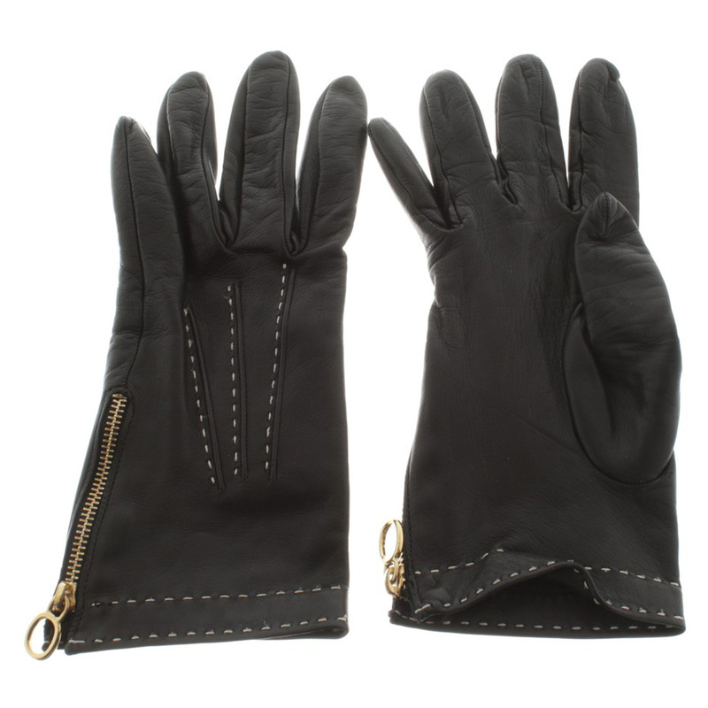 burberry black leather gloves