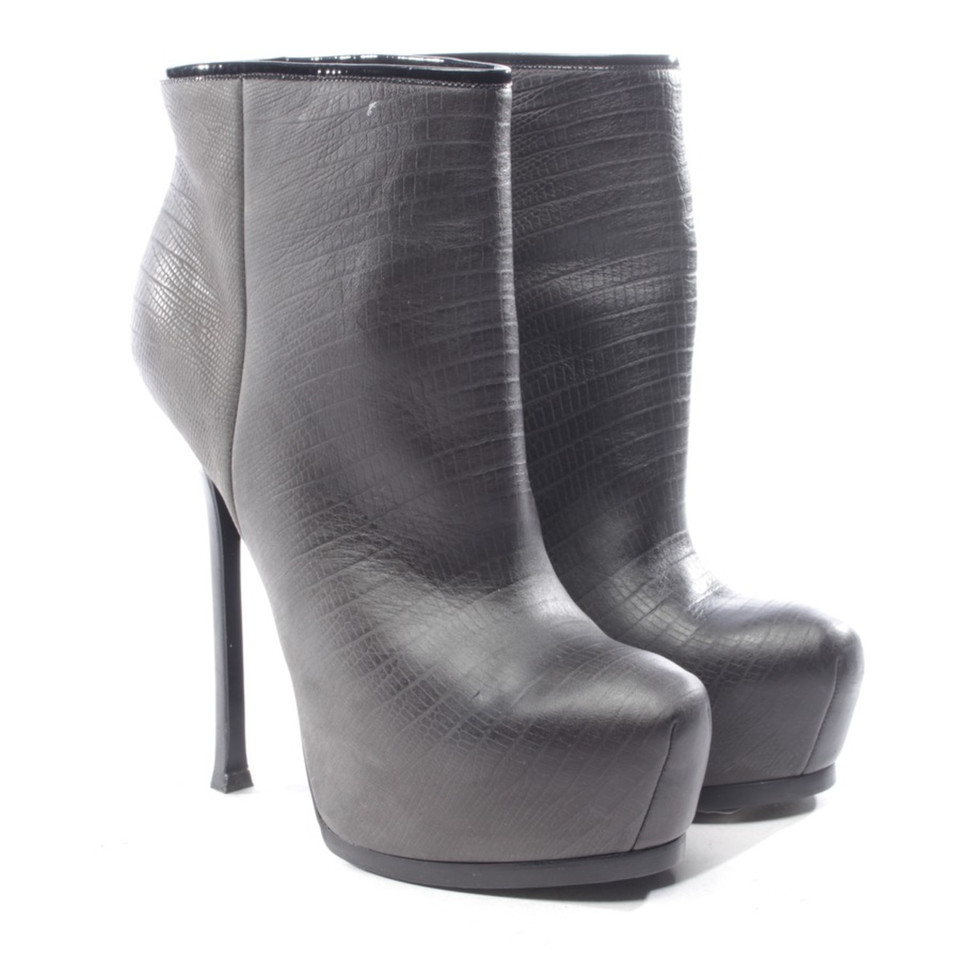 Yves Saint Laurent Ankle boots Leather in Grey